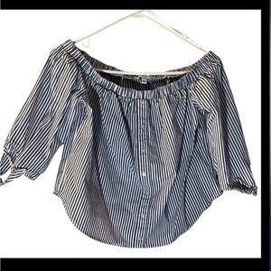 Navy Striped Off-Shoulder Blouse